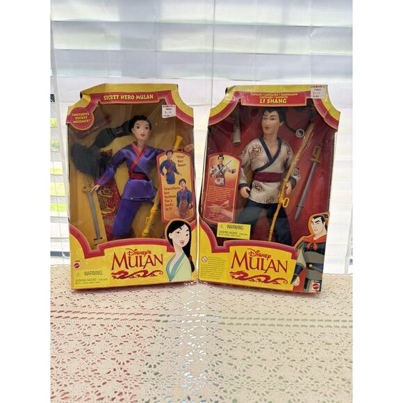 Disney Mulan And Li Shang Doll Set Mattel In Box Features Listed On Boxes - Picture 1 of 8